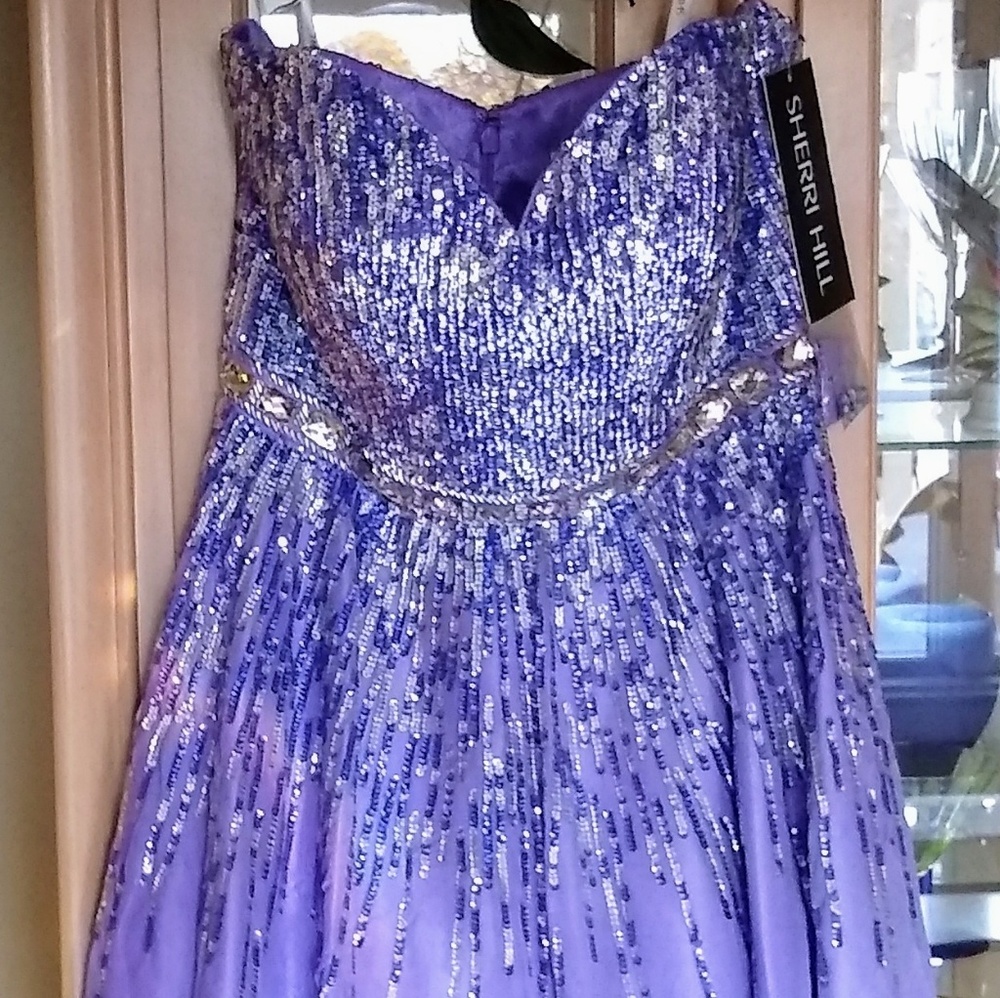 Purple Silk Chiffon Crystal Cocktail Dress